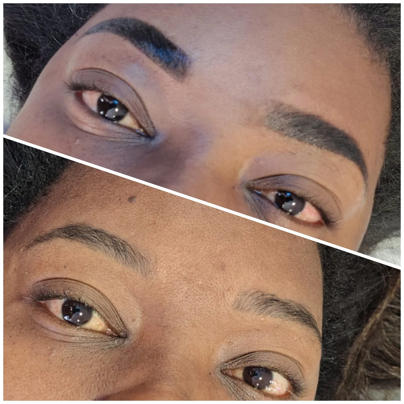 Antes e depois de design de sobrancelhas em cliente do Studio Beleza Real