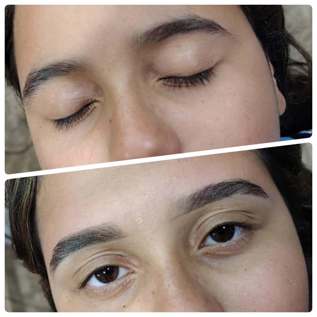 Comparativo antes e depois de design de sobrancelhas
